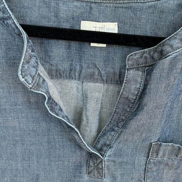J Jill Womens Denim Chambray Top Sz S Tencel Linen Roll Tab Sleeve Summer Casual - Picture 10 of 12